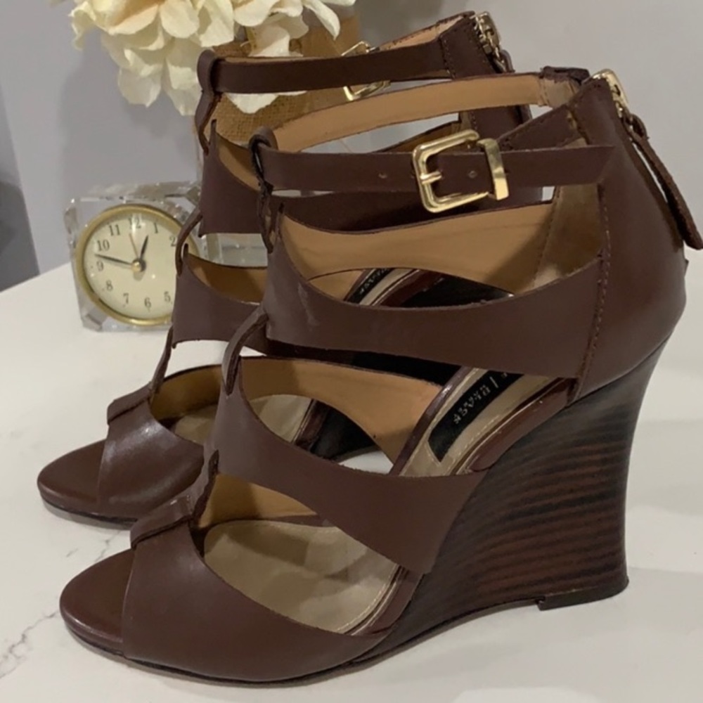 White House Black Market Leather Wedge Sandal